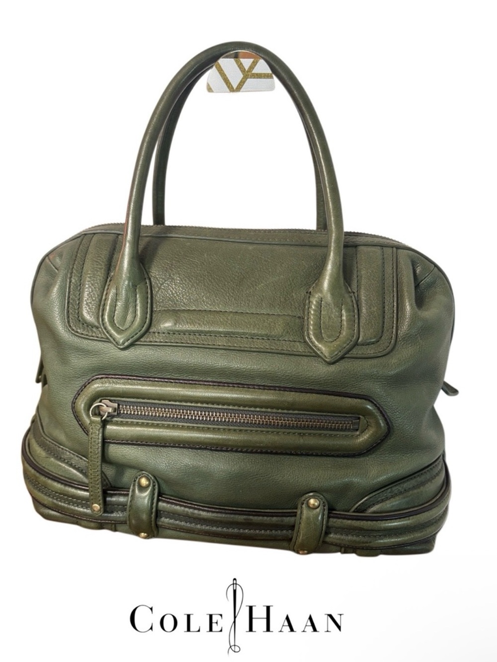 Cole Haan Beautiful Vintage Green Distressed Lambskin Leather Satchel